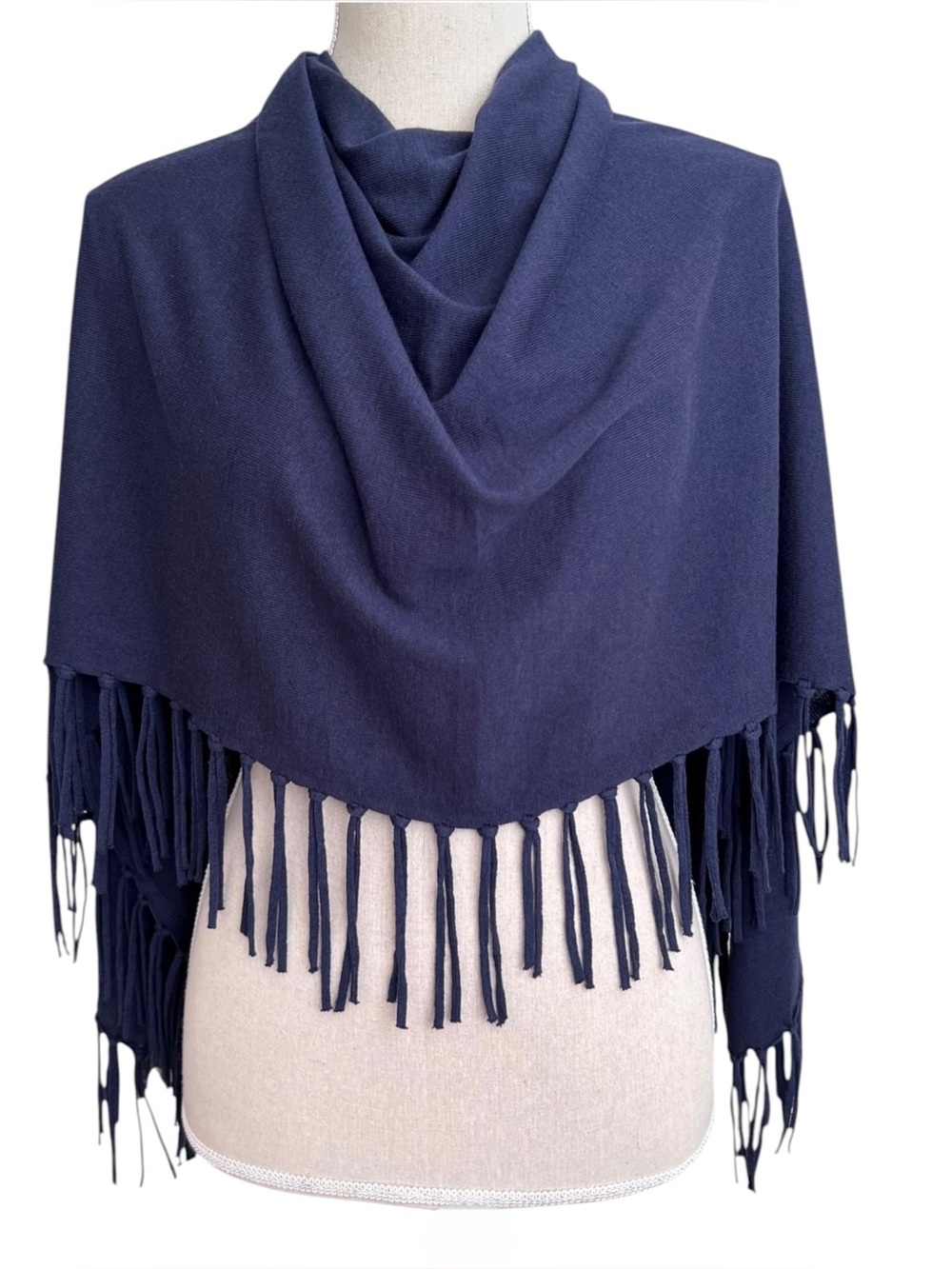 Charter Club Cotton Blue Poncho Drapey with Fringe - One Size